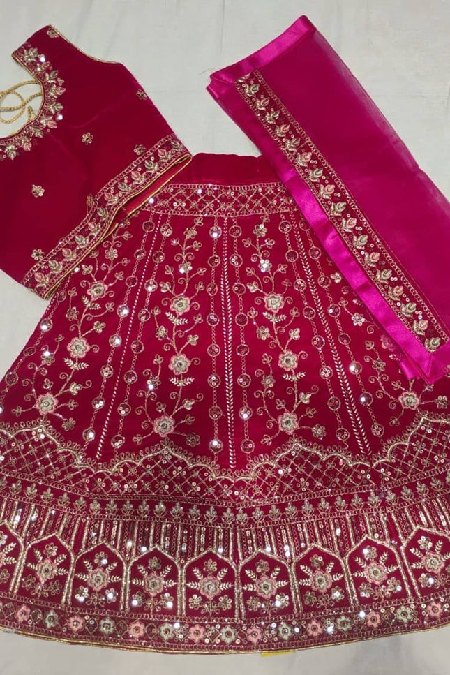 Girls Velvet Lehenga Choli Set | Zari & Sequin Embroidery | Festive Ethnic Wear for Kids - Rosepetals Luxe