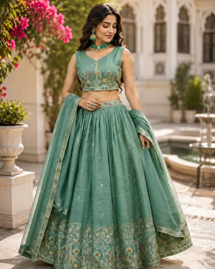 Gold Crush Lehenga Choli Set | Sequin & Thread Embroidery - Rosepetals Luxe