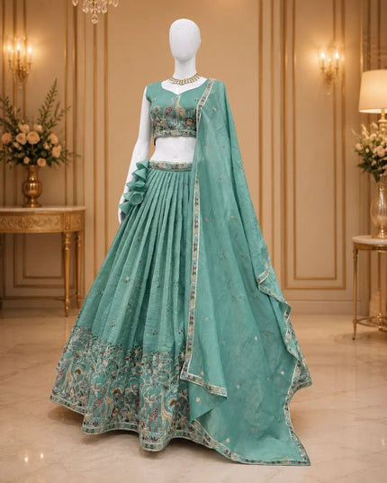 Gold Crush Lehenga Choli Set | Sequin & Thread Embroidery - Rosepetals Luxe