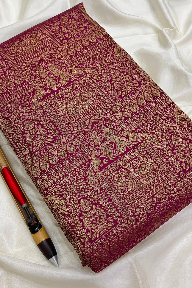 Gold & Maroon Kanchipuram Pure Silk Bridal Saree | Silk Mark - Rosepetals Luxe