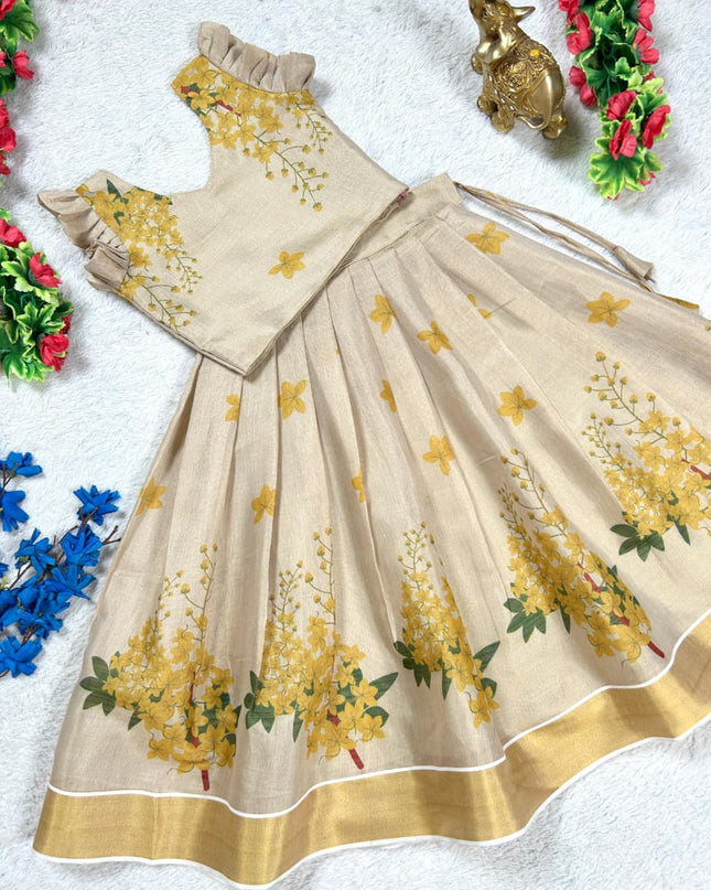 Golden Bloom Pattu Pavadai Set for Girls | Festive Wear - Rosepetals Luxe
