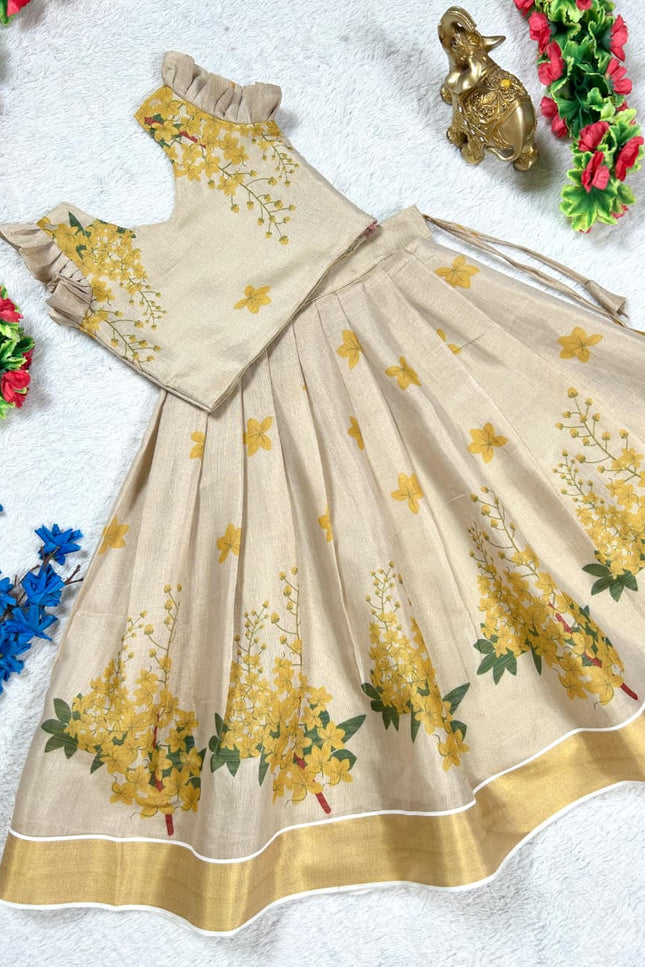 Golden Bloom Pattu Pavadai Set for Girls | Festive Wear - Rosepetals Luxe