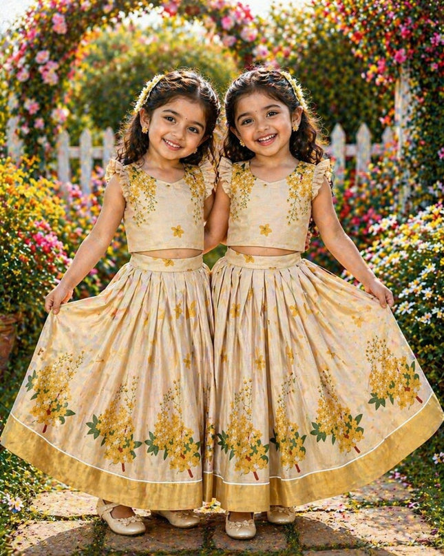Golden Bloom Pattu Pavadai Set for Girls | Festive Wear - Rosepetals Luxe
