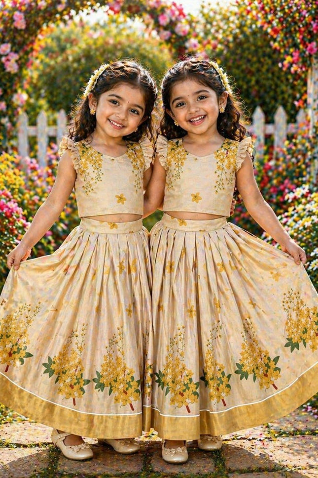 Golden Bloom Pattu Pavadai Set for Girls | Festive Wear - Rosepetals Luxe
