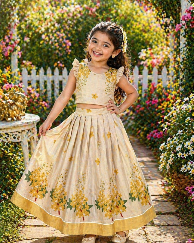 Golden Bloom Pattu Pavadai Set for Girls | Festive Wear - Rosepetals Luxe