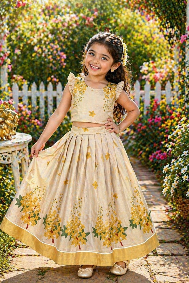 Golden Bloom Pattu Pavadai Set for Girls | Festive Wear - Rosepetals Luxe