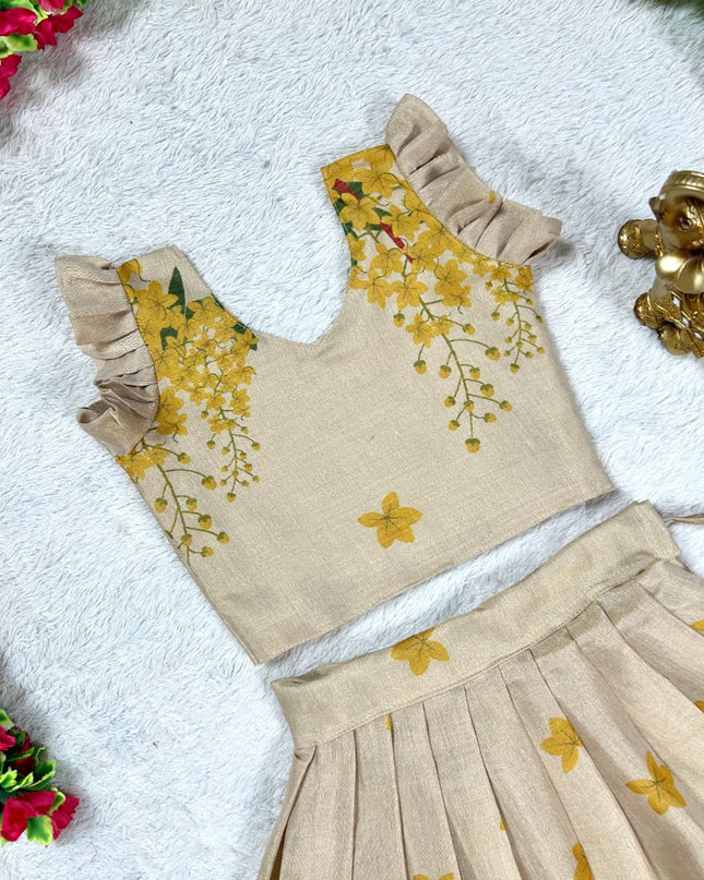 Golden Bloom Pattu Pavadai Set for Girls | Festive Wear - Rosepetals Luxe