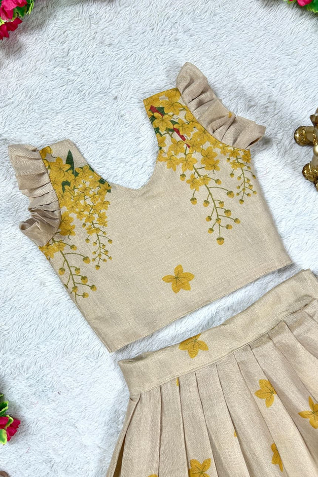 Golden Bloom Pattu Pavadai Set for Girls | Festive Wear - Rosepetals Luxe