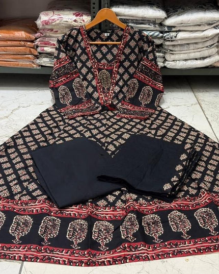 Graceful Printed Cotton Anarkali Kurta Set | Best for Ethnic Wear - Rosepetals Luxe