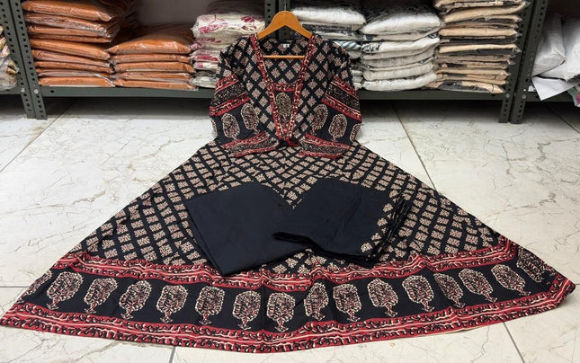 Graceful Printed Cotton Anarkali Kurta Set | Best for Ethnic Wear - Rosepetals Luxe