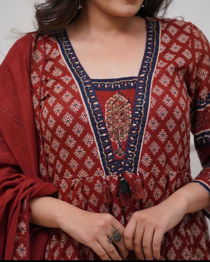 Graceful Printed Cotton Anarkali Kurta Set | Best for Ethnic Wear - Rosepetals Luxe