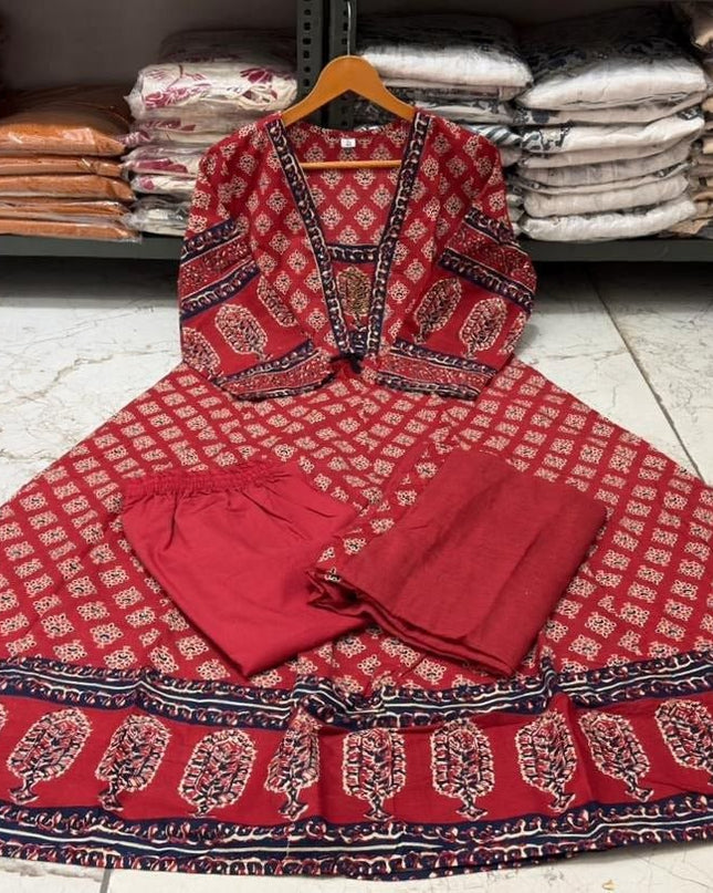 Graceful Printed Cotton Anarkali Kurta Set | Best for Ethnic Wear - Rosepetals Luxe