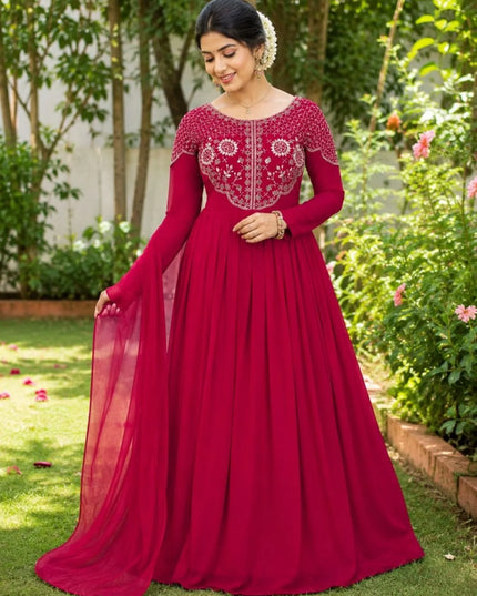Women's Soft Georgette Sequins Embroidered Gown with Matching Voni Designer Ethnic Party Wear Ready to Wear Anarkali Dress