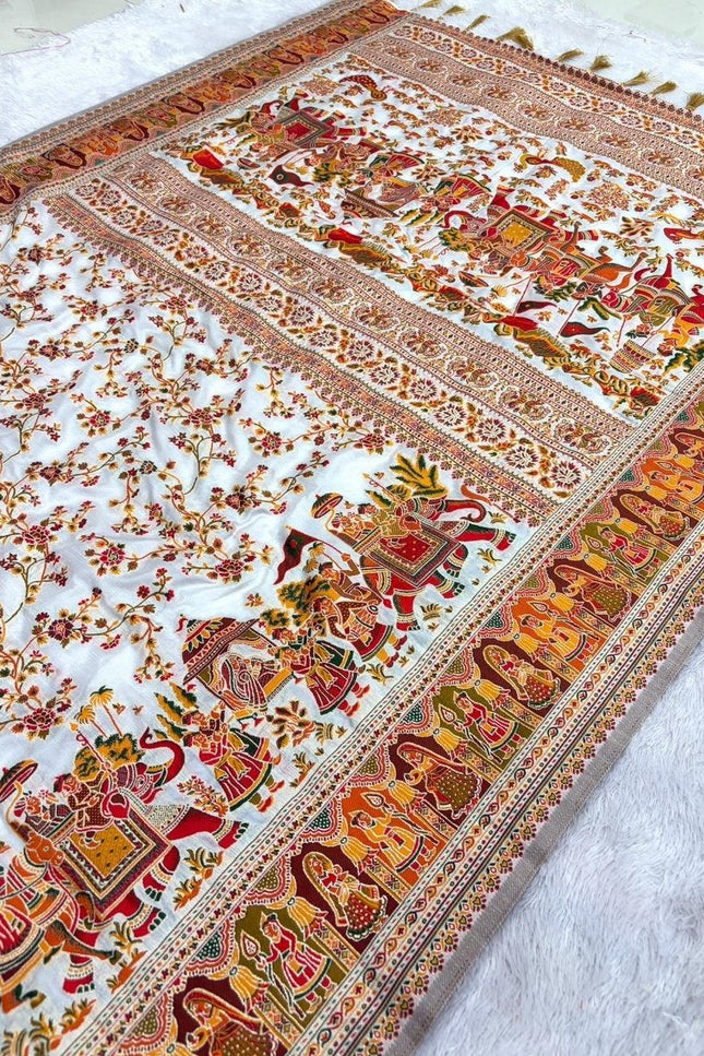 Hand-Dyed Rajwadi Pashmina Silk Saree | Kashmiri Pallu - Rosepetals Luxe