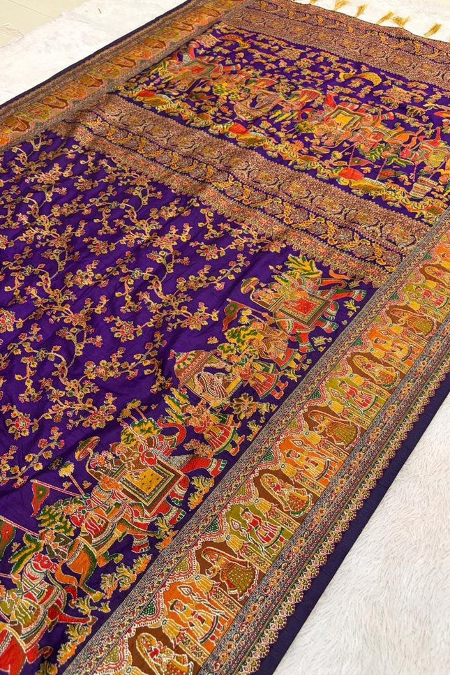 Hand-Dyed Rajwadi Pashmina Silk Saree | Kashmiri Pallu - Rosepetals Luxe