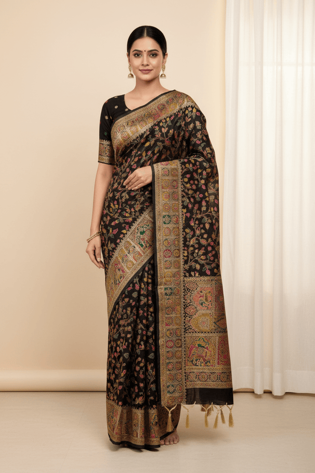 Hand-Dyed Rajwadi Pashmina Silk Saree | Kashmiri Pallu - Rosepetals Luxe