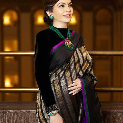 Handloom Pure Silk Saree | Silver And Golden Zari Weaving - Rosepetals Luxe