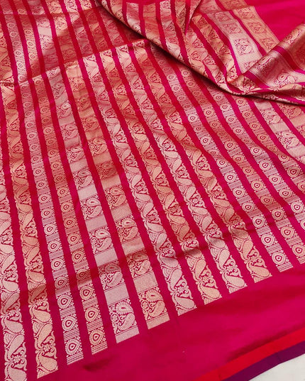 Handloom Pure Silk Saree | Silver And Golden Zari Weaving - Rosepetals Luxe