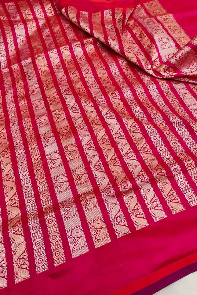 Handloom Pure Silk Saree | Silver And Golden Zari Weaving - Rosepetals Luxe