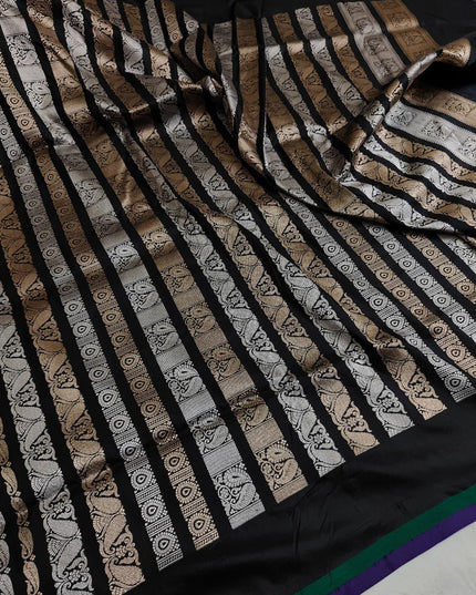 Handloom Pure Silk Saree | Silver And Golden Zari Weaving - Rosepetals Luxe