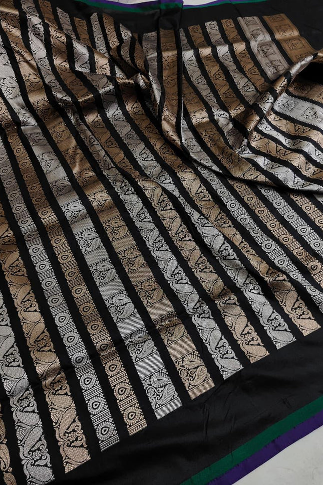 Handloom Pure Silk Saree | Silver And Golden Zari Weaving - Rosepetals Luxe