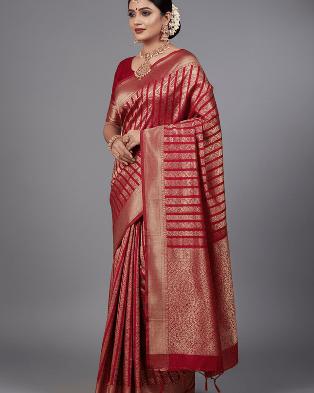 Handloom Pure Silk Saree | Silver & Golden Zari Weaving | Silk Mark Certified - Rosepetals Luxe