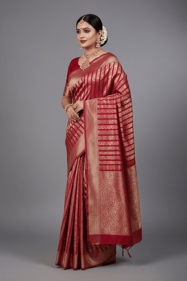Handloom Pure Silk Saree | Silver & Golden Zari Weaving | Silk Mark Certified - Rosepetals Luxe