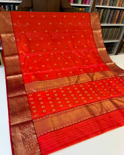 Handwoven Pure Chanderi Katan Silk Saree | Meenakari Motifs & Golden Zari Pallu - Rosepetals Luxe