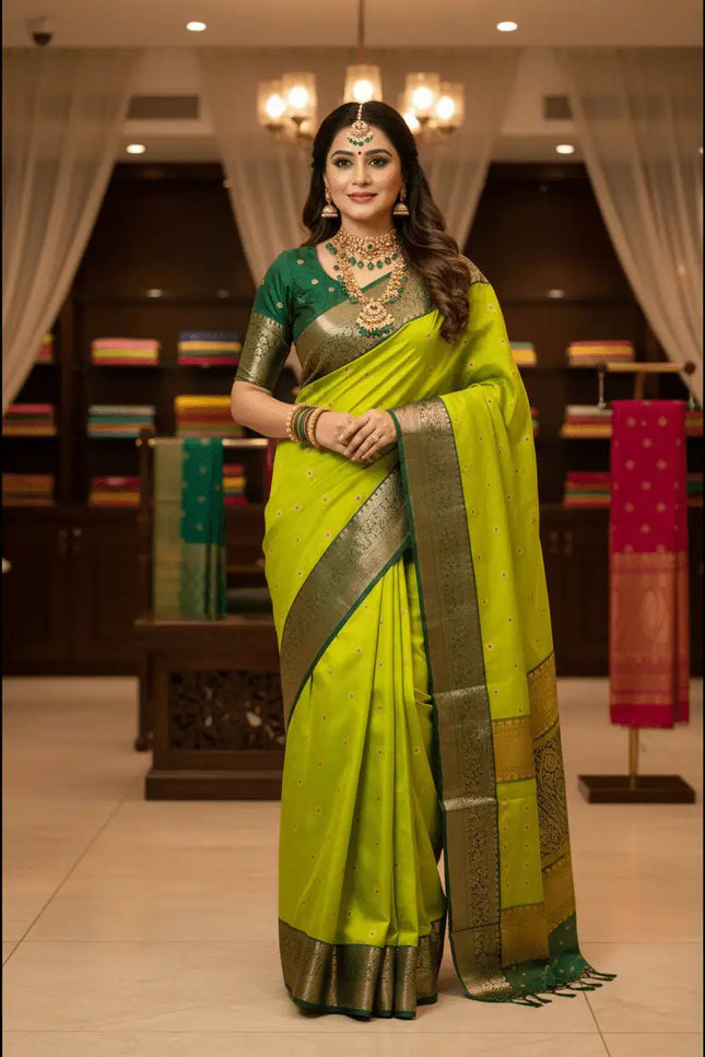 Handwoven Pure Chanderi Katan Silk Saree | Meenakari Motifs & Golden Zari Pallu - Rosepetals Luxe
