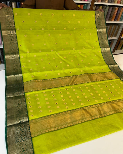Handwoven Pure Chanderi Katan Silk Saree | Meenakari Motifs & Golden Zari Pallu - Rosepetals Luxe