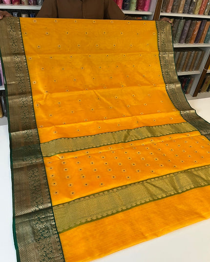 Handwoven Pure Chanderi Katan Silk Saree | Meenakari Motifs & Golden Zari Pallu - Rosepetals Luxe