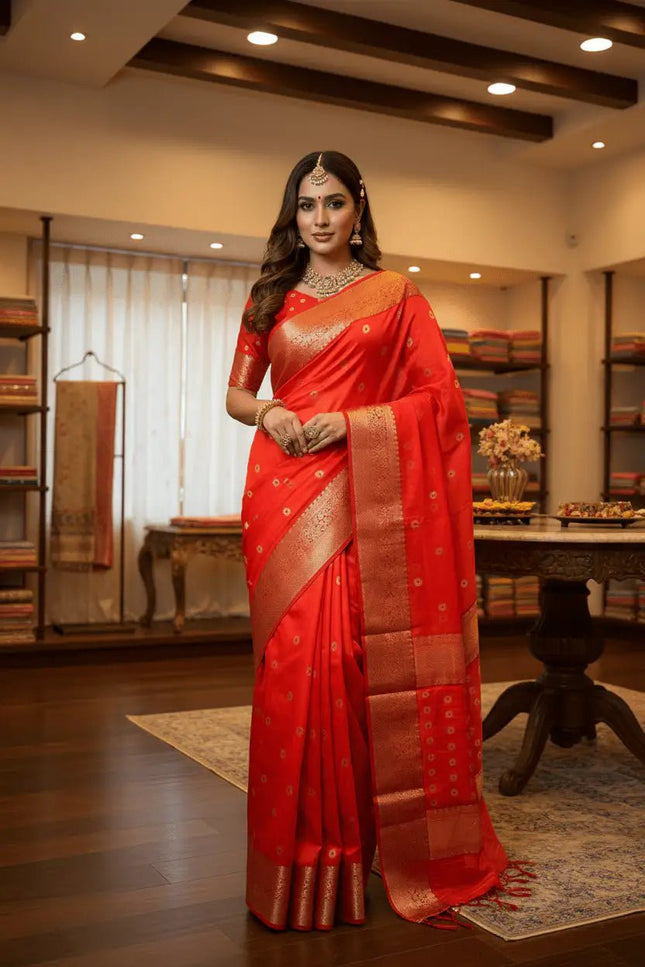 Handwoven Pure Chanderi Katan Silk Saree | Meenakari Motifs & Golden Zari Pallu - Rosepetals Luxe