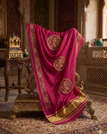 Hathi Dupatta – Semi Gajji Silk with Zari & Sequin Work - Rosepetals Luxe