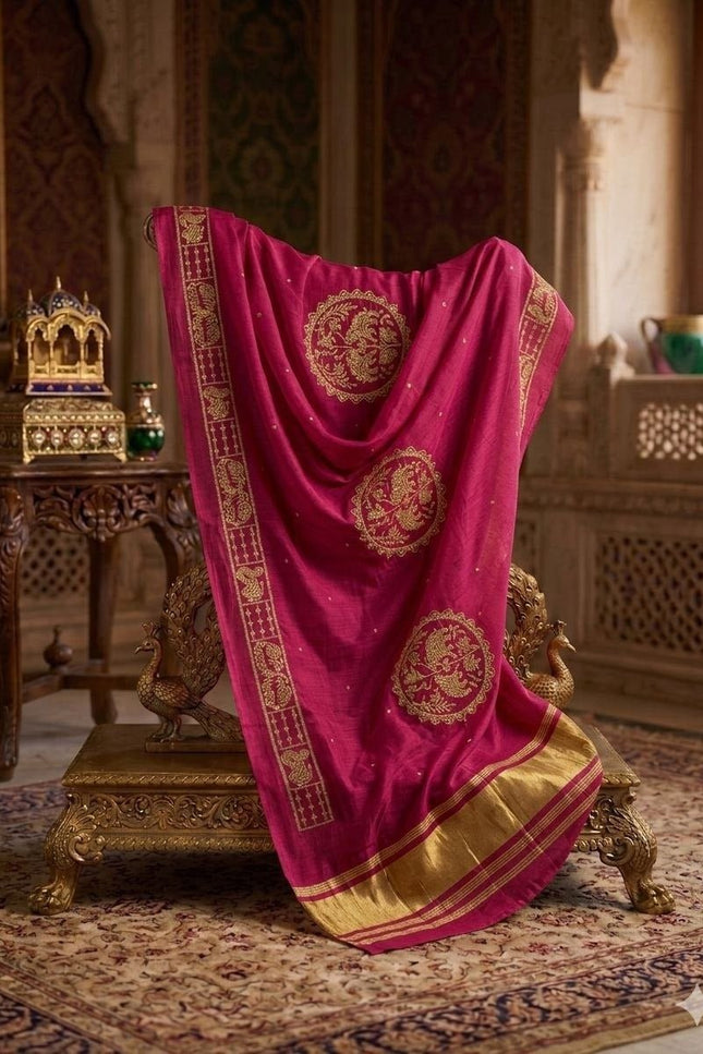 Hathi Dupatta – Semi Gajji Silk with Zari & Sequin Work - Rosepetals Luxe