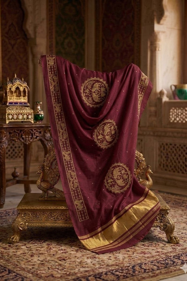 Hathi Dupatta – Semi Gajji Silk with Zari & Sequin Work - Rosepetals Luxe