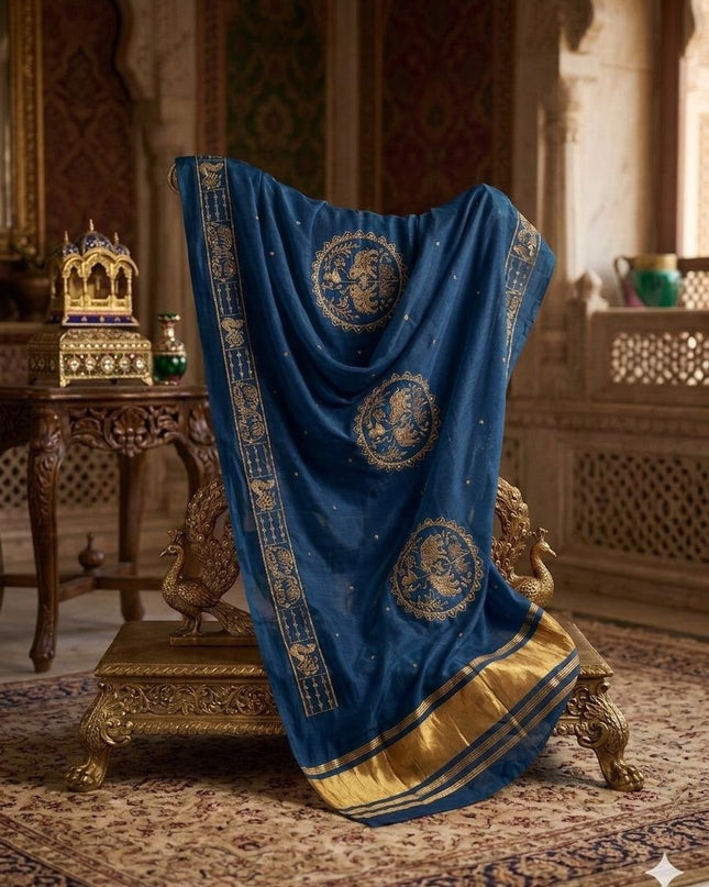 Hathi Dupatta – Semi Gajji Silk with Zari & Sequin Work - Rosepetals Luxe