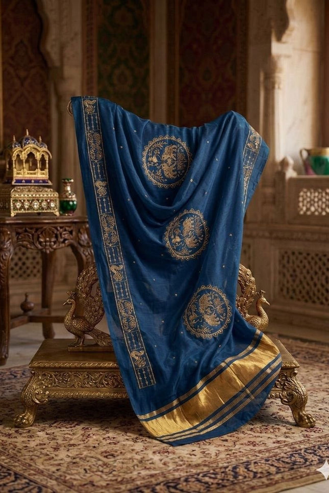 Hathi Dupatta – Semi Gajji Silk with Zari & Sequin Work - Rosepetals Luxe
