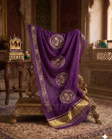 Hathi Dupatta – Semi Gajji Silk with Zari & Sequin Work - Rosepetals Luxe