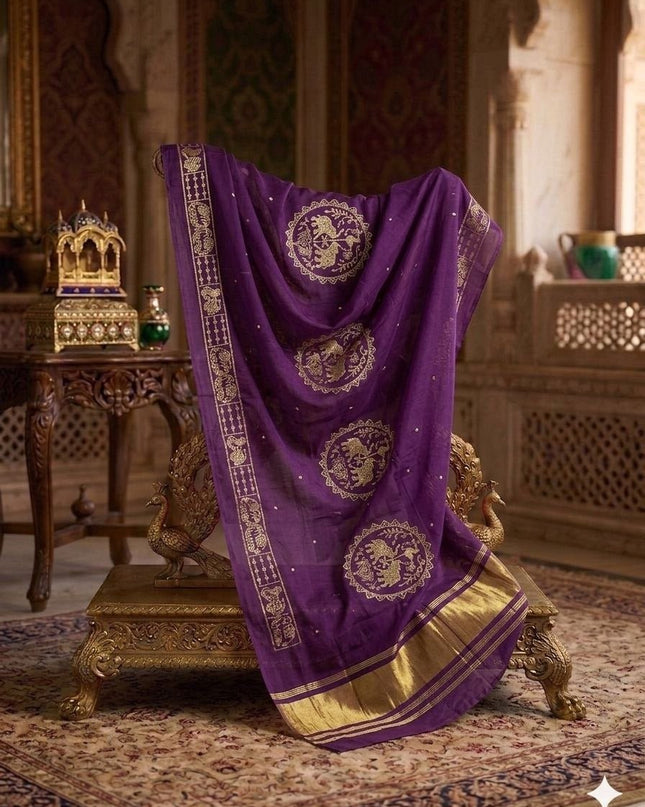 Hathi Dupatta – Semi Gajji Silk with Zari & Sequin Work - Rosepetals Luxe