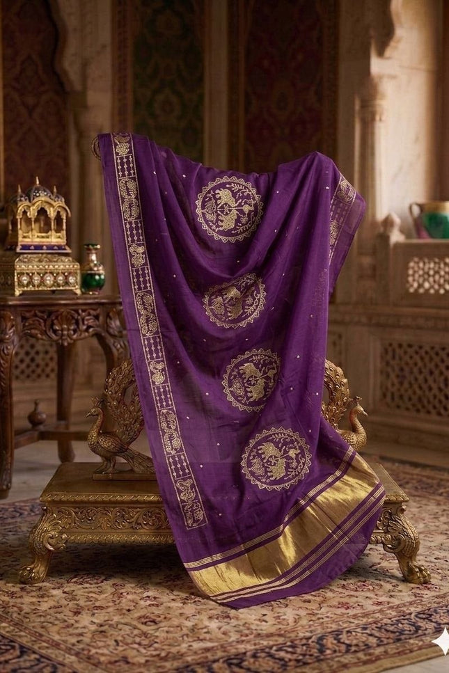 Hathi Dupatta – Semi Gajji Silk with Zari & Sequin Work - Rosepetals Luxe