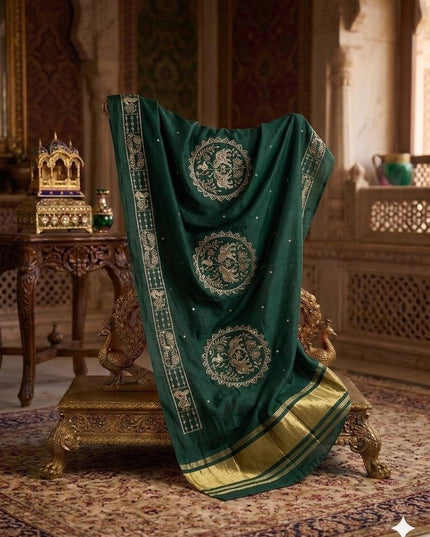 Hathi Dupatta – Semi Gajji Silk with Zari & Sequin Work - Rosepetals Luxe