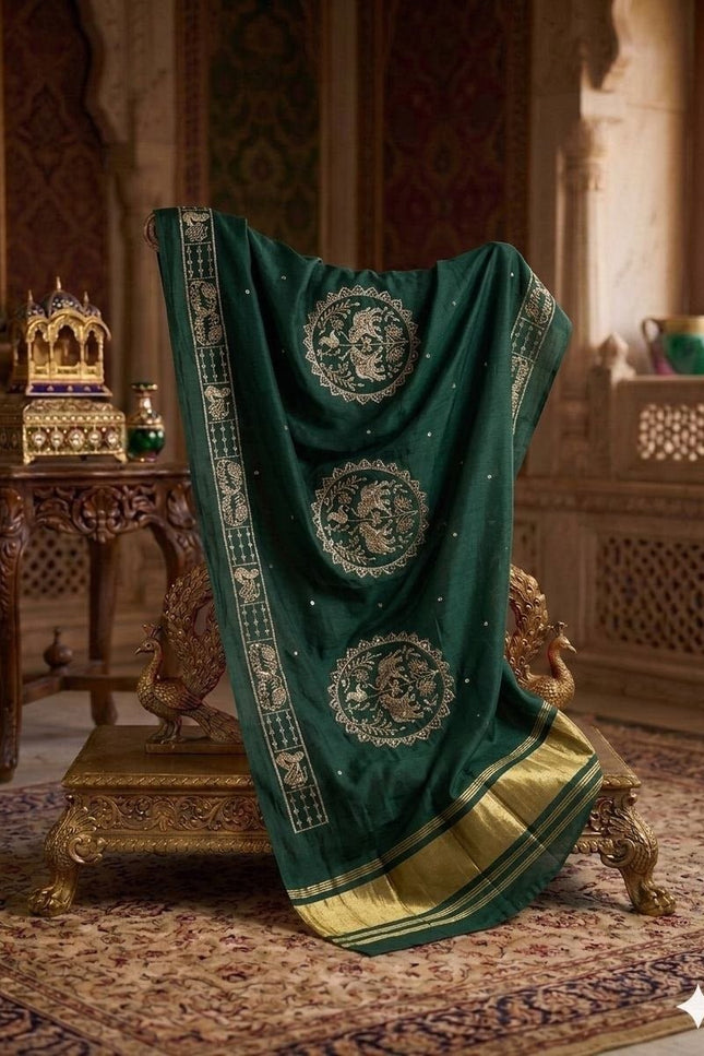 Hathi Dupatta – Semi Gajji Silk with Zari & Sequin Work - Rosepetals Luxe