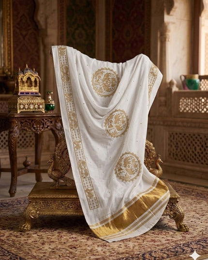 Hathi Dupatta – Semi Gajji Silk with Zari & Sequin Work - Rosepetals Luxe