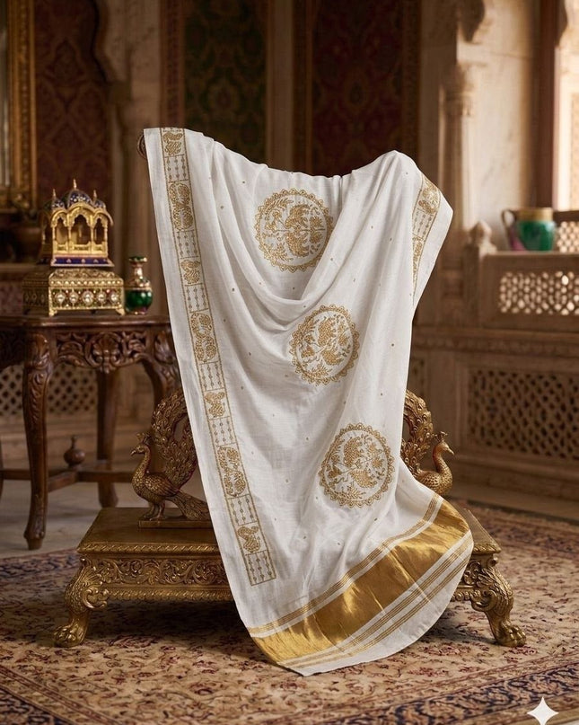 Hathi Dupatta – Semi Gajji Silk with Zari & Sequin Work - Rosepetals Luxe