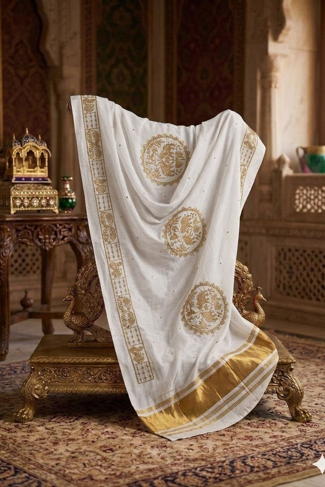 Hathi Dupatta – Semi Gajji Silk with Zari & Sequin Work - Rosepetals Luxe