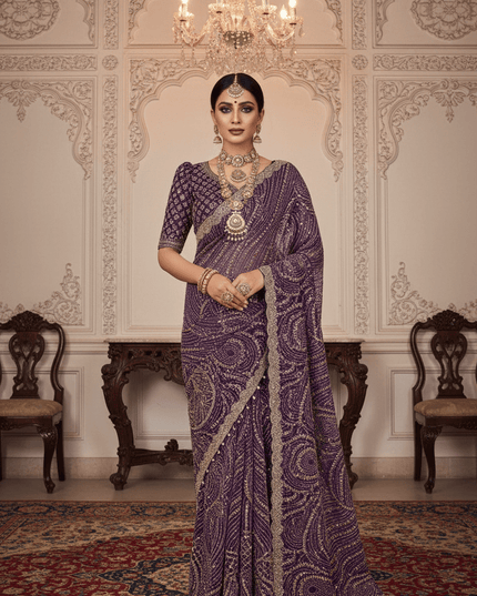 Heavy Beads, Sequins & Pearl Work Net Saree | Designer Stitched Blouse - Rosepetals Luxe