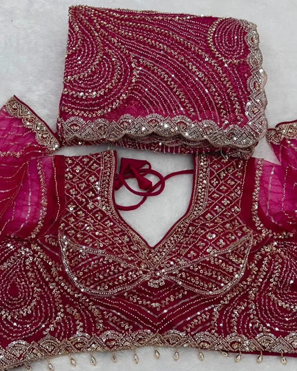 Heavy Beads, Sequins & Pearl Work Net Saree | Designer Stitched Blouse - Rosepetals Luxe