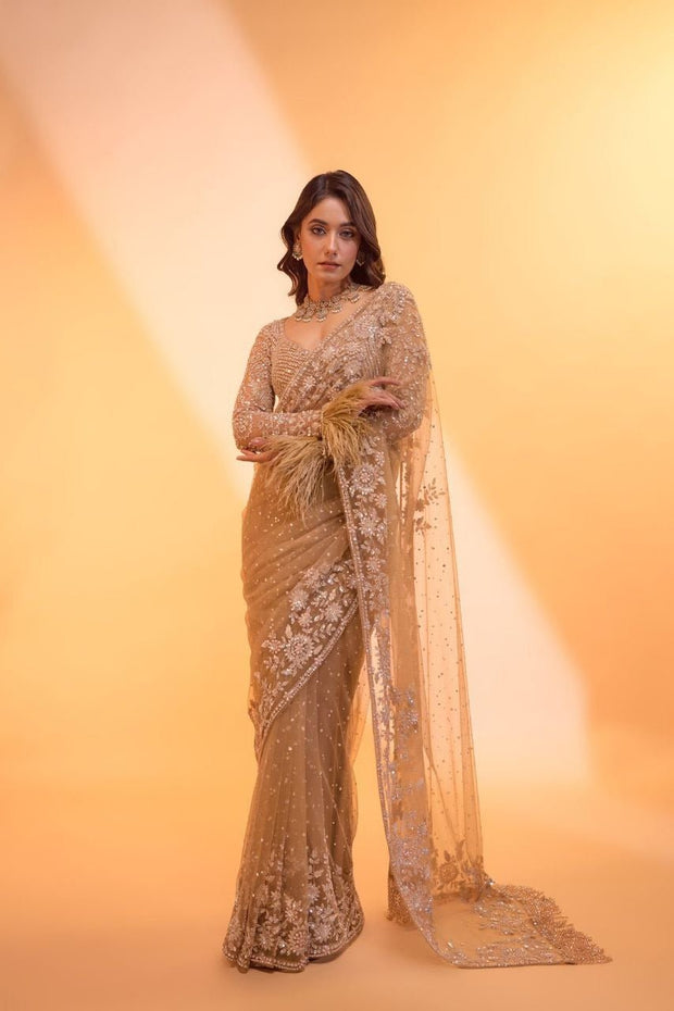 Heavy Butterfly Net 5MM Sequins Saree with Embroidered Blouse Piece & Zalar - Rosepetals Luxe