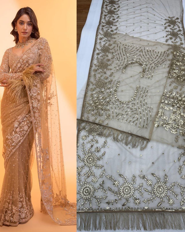 Heavy Butterfly Net 5MM Sequins Saree with Embroidered Blouse Piece & Zalar - Rosepetals Luxe