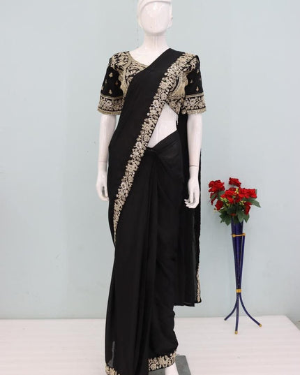 Heavy Chinon Embroidery Sequence Ready - to - Wear Saree with Embroidered Banglori Blouse - Rosepetals Luxe